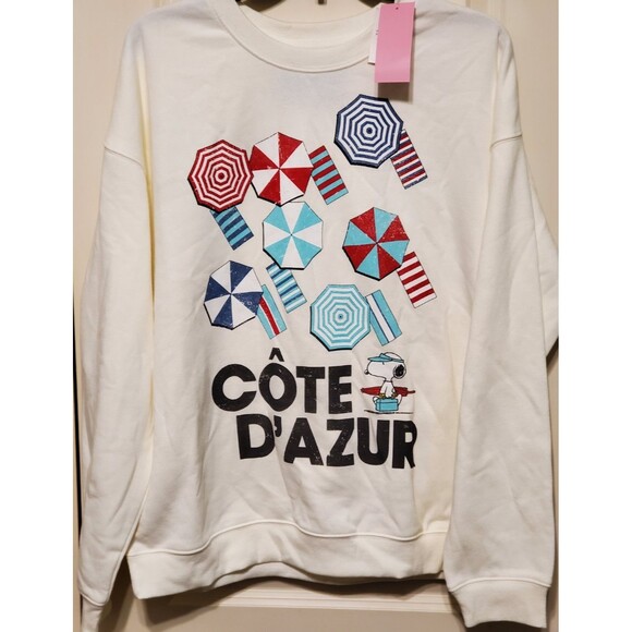 Peanuts Snoopy Cote d'Azur Graphic Women's Sweatshirt Size LARGE - NEW - Picture 1 of 5